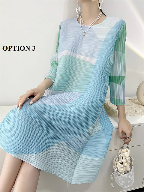 New Digital Printed Mid-Length Loose Casual Pleated Plus Size Dress CODE: KAR2026