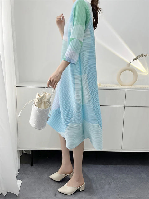 New Digital Printed Mid-Length Loose Casual Pleated Plus Size Dress CODE: KAR2026