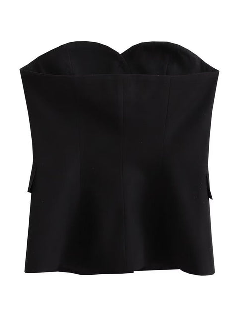 New Sexy Fashion Casual Strapless Button Plaid Vest Crop Tank Top CODE: KAR2027