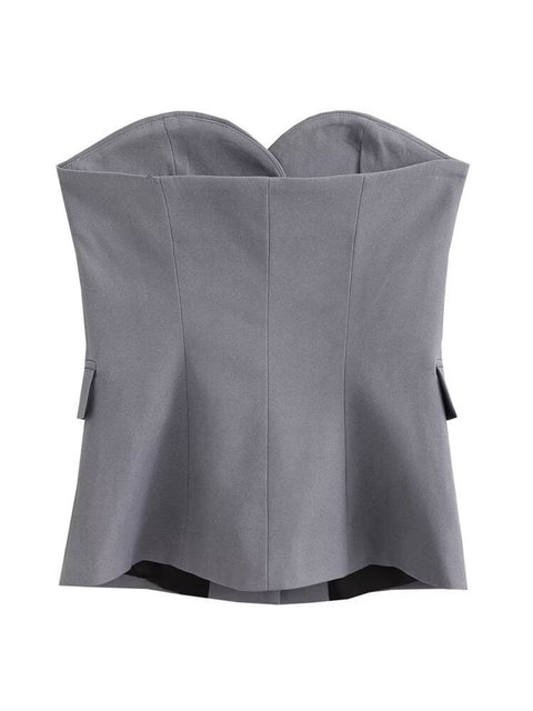 New Sexy Fashion Casual Strapless Button Plaid Vest Crop Tank Top CODE: KAR2027