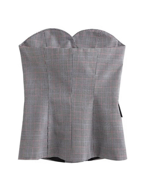 New Sexy Fashion Casual Strapless Button Plaid Vest Crop Tank Top CODE: KAR2027