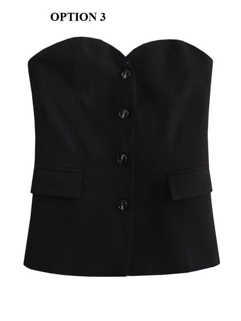 New Sexy Fashion Casual Strapless Button Plaid Vest Crop Tank Top CODE: KAR2027
