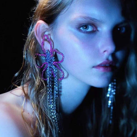 New Fashion Long Tassel Drop Colorful Flower Earrings CODE: KAR2029