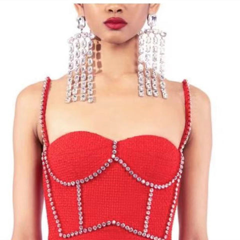 New Crystal Rhinestone Long Fringed Big Drop Earrings CODE: KAR2032