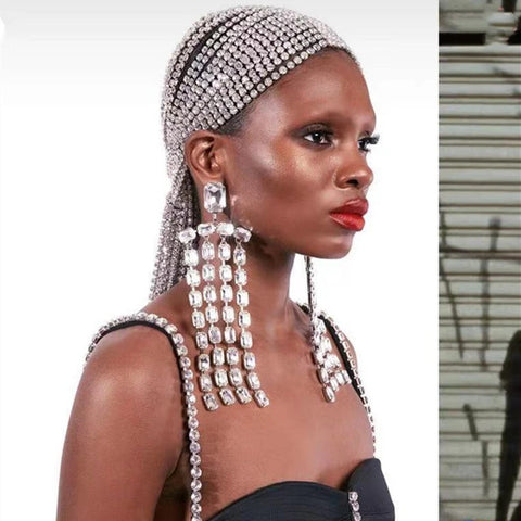 New Crystal Rhinestone Long Fringed Big Drop Earrings CODE: KAR2032