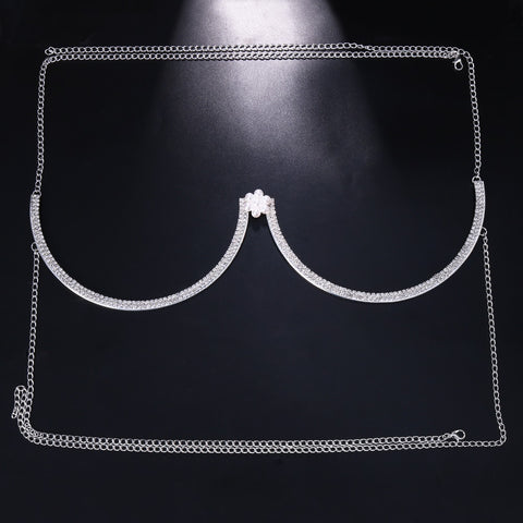 New Crystal Pearl Flower Rhinestone Chest Support Bikini Chain CODE: KAR2035