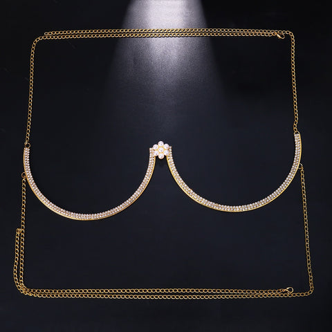 New Crystal Pearl Flower Rhinestone Chest Support Bikini Chain CODE: KAR2035