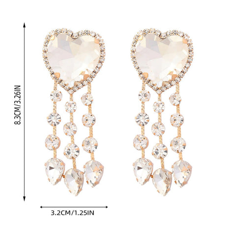New Rhinestone Heart Tassels Dangle Earrings CODE: KAR2039