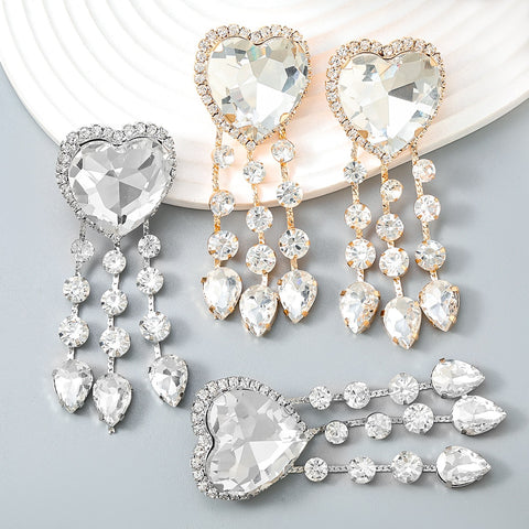 New Rhinestone Heart Tassels Dangle Earrings CODE: KAR2039