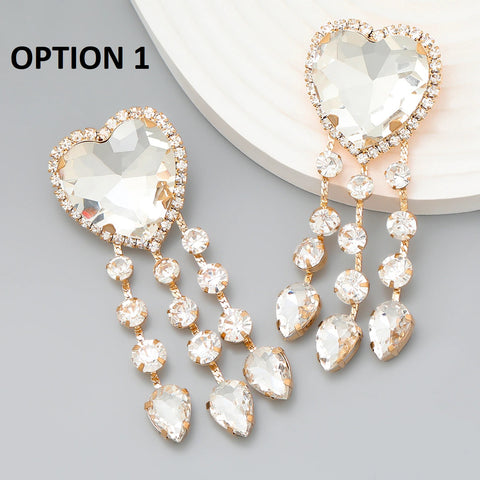 New Rhinestone Heart Tassels Dangle Earrings CODE: KAR2039