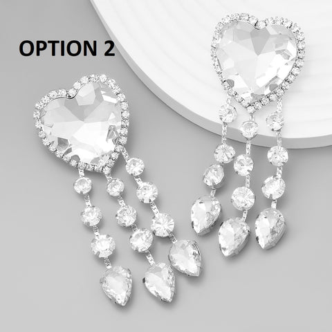 New Rhinestone Heart Tassels Dangle Earrings CODE: KAR2039