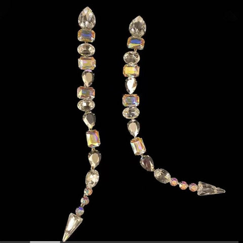 New Crystal Acrylic Long Tassel Square Rhinestone Oversize Drop Earrings CODE: KAR2040