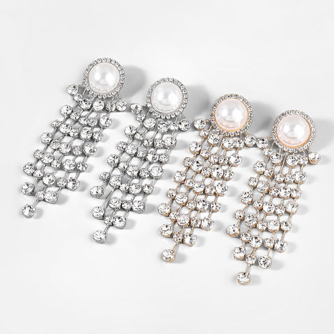 New Shiny Rhinestones Imitation Pearl Tassel Earrings CODE: KAR2042