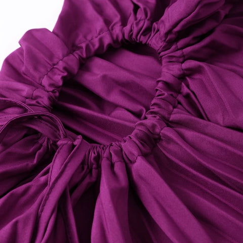 New Elegant Diagonal Collar Long Sleeveless Asymmetric Ruffled Pleated Dresses CODE: KAR2044