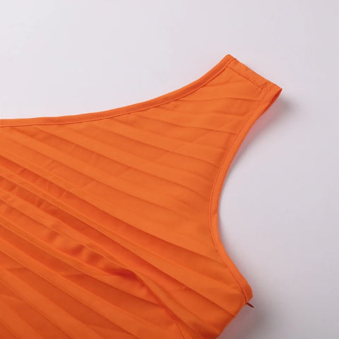 New Elegant Diagonal Collar Long Sleeveless Asymmetric Ruffled Pleated Dresses CODE: KAR2044