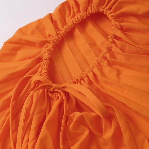 New Elegant Diagonal Collar Long Sleeveless Asymmetric Ruffled Pleated Dresses CODE: KAR2044