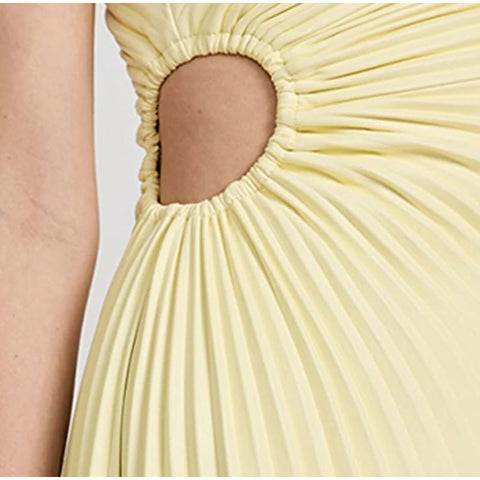 New Elegant Diagonal Collar Long Sleeveless Asymmetric Ruffled Pleated Dresses CODE: KAR2044
