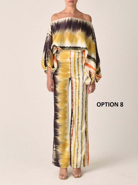 New Casual Satin Print Fashion Hollow Off Shoulder Top With Long Pant 2 Piece Set CODE: KAR2046