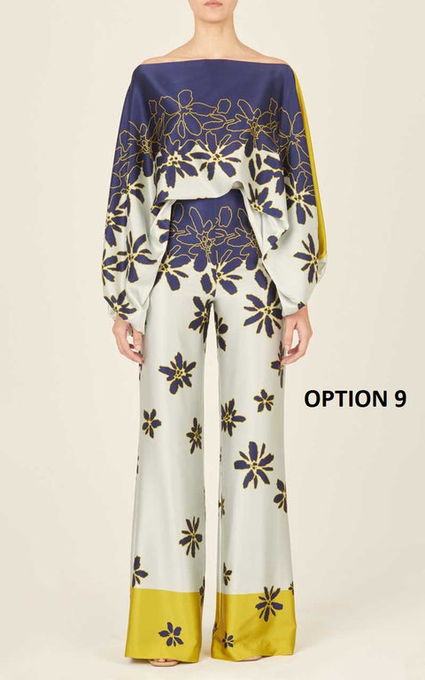 New Casual Satin Print Fashion Hollow Off Shoulder Top With Long Pant 2 Piece Set CODE: KAR2046