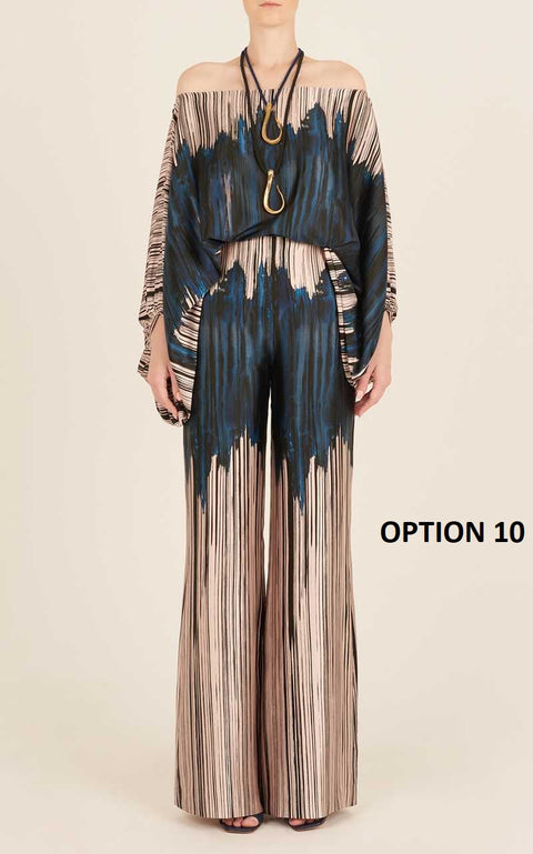 New Casual Satin Print Fashion Hollow Off Shoulder Top With Long Pant 2 Piece Set CODE: KAR2046