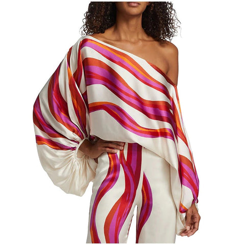 New Casual Satin Print Fashion Hollow Off Shoulder Top With Long Pant 2 Piece Set CODE: KAR2046