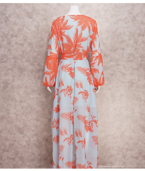 Sexy Deep V-Neck Summer Bohemian Lantern Sleeve Long Ruffle Maxi Dress CODE: KAR2049