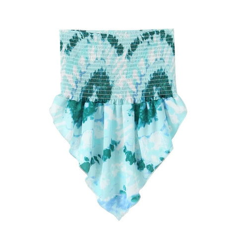 Summer Flower Print Sleeveless Backless Strapless Irregular Slim Bustier Crop Top CODE: KAR2052