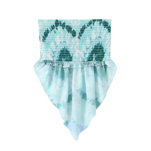 Summer Flower Print Sleeveless Backless Strapless Irregular Slim Bustier Crop Top CODE: KAR2052