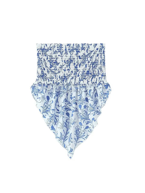 Summer Flower Print Sleeveless Backless Strapless Irregular Slim Bustier Crop Top CODE: KAR2052