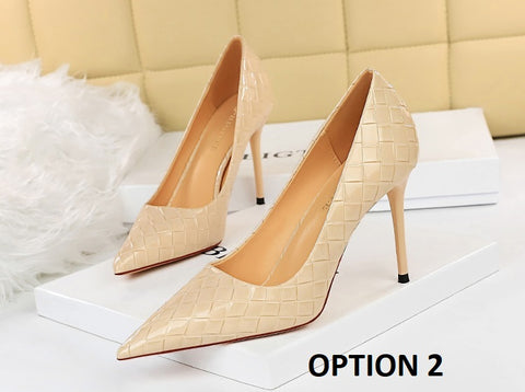 Woven Pattern Pumps Sexy Plus Size Stiletto High Heels CODE: KAR2059
