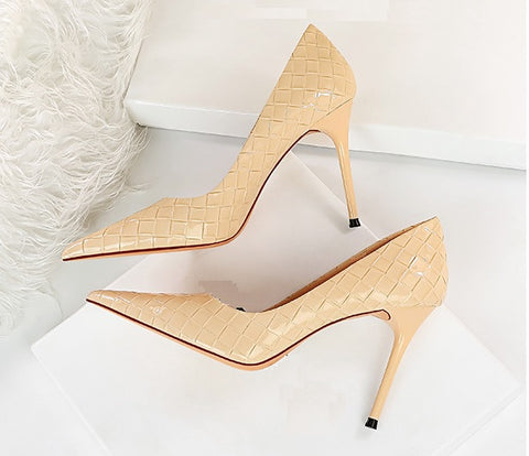 Woven Pattern Pumps Sexy Plus Size Stiletto High Heels CODE: KAR2059