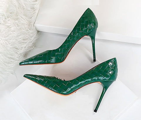 Woven Pattern Pumps Sexy Plus Size Stiletto High Heels CODE: KAR2059