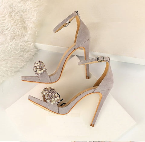 Sexy Pearl Rhinestones Suede Super High Heel CODE: KAR2060