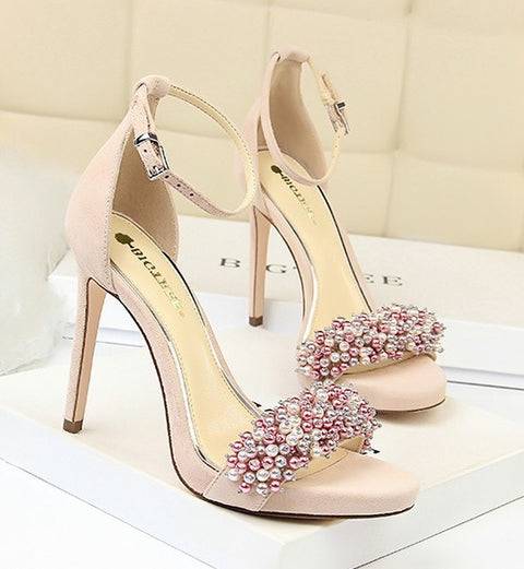 Sexy Pearl Rhinestones Suede Super High Heel CODE: KAR2060