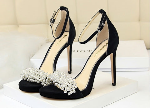 Sexy Pearl Rhinestones Suede Super High Heel CODE: KAR2060