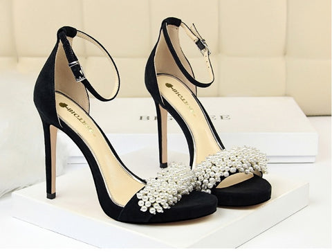 Sexy Pearl Rhinestones Suede Super High Heel CODE: KAR2060
