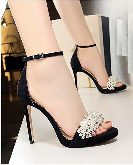 Sexy Pearl Rhinestones Suede Super High Heel CODE: KAR2060