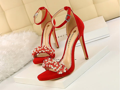 Sexy Pearl Rhinestones Suede Super High Heel CODE: KAR2060
