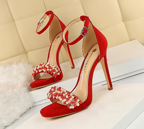 Sexy Pearl Rhinestones Suede Super High Heel CODE: KAR2060