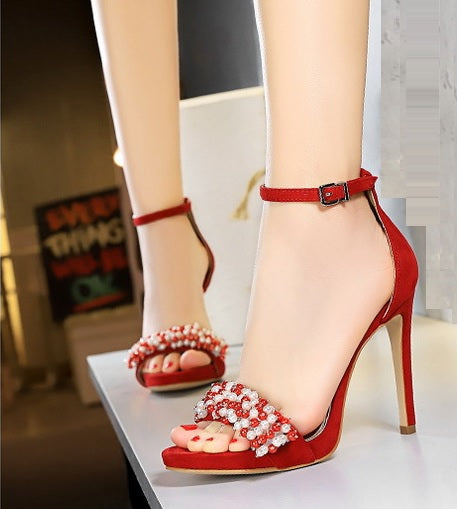 Sexy Pearl Rhinestones Suede Super High Heel CODE: KAR2060