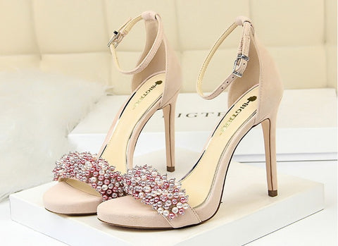 Sexy Pearl Rhinestones Suede Super High Heel CODE: KAR2060