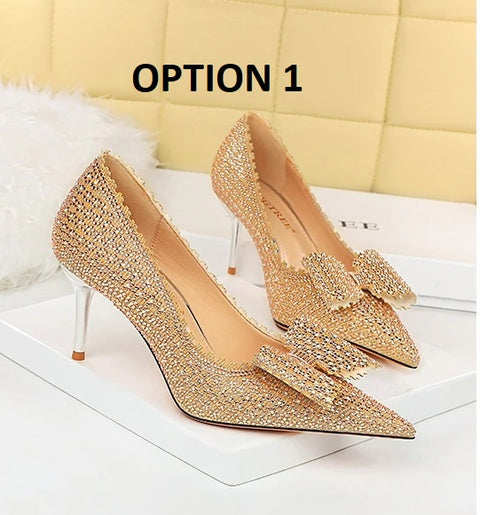Sexy Luxury Fashion Stilettos Rhinestone Pumps Bow High-heel CODE: KAR2062