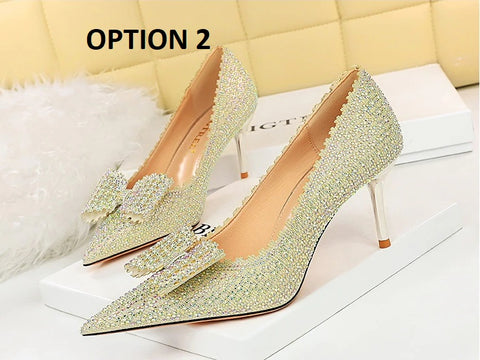 Sexy Luxury Fashion Stilettos Rhinestone Pumps Bow High-heel CODE: KAR2062