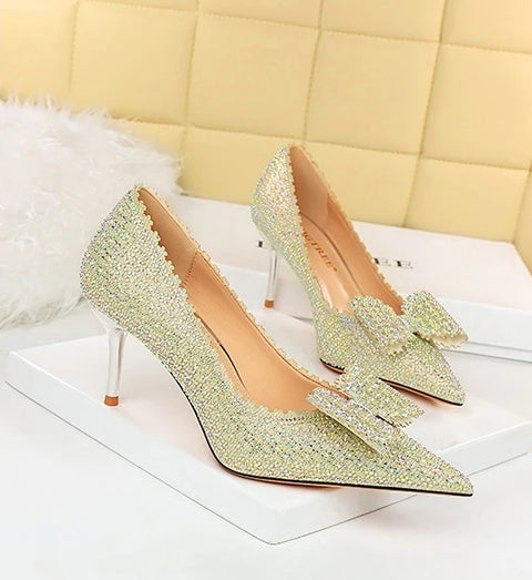 Sexy Luxury Fashion Stilettos Rhinestone Pumps Bow High-heel CODE: KAR2062