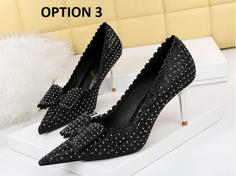 Sexy Luxury Fashion Stilettos Rhinestone Pumps Bow High-heel CODE: KAR2062