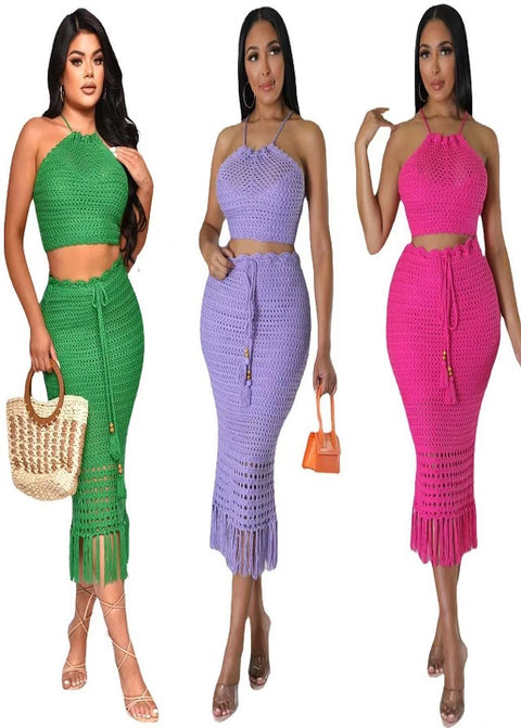 New Crochet Sexy Halter Top + Bodycon Skirt 2 Piece swimwear CODE: KAR2065
