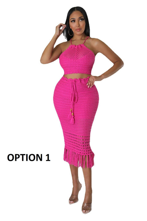 New Crochet Sexy Halter Top + Bodycon Skirt 2 Piece swimwear CODE: KAR2065
