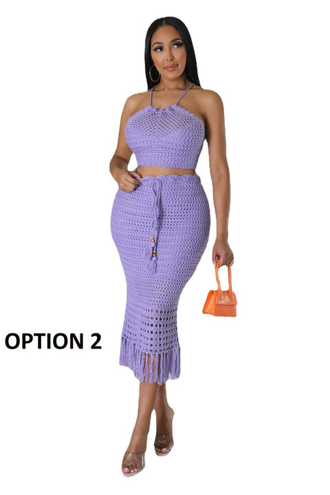 New Crochet Sexy Halter Top + Bodycon Skirt 2 Piece swimwear CODE: KAR2065