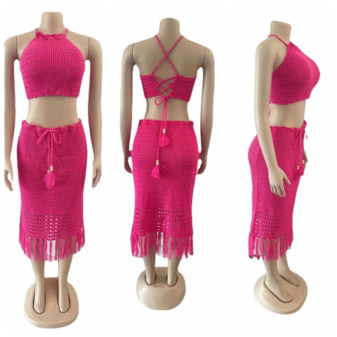 New Crochet Sexy Halter Top + Bodycon Skirt 2 Piece swimwear CODE: KAR2065