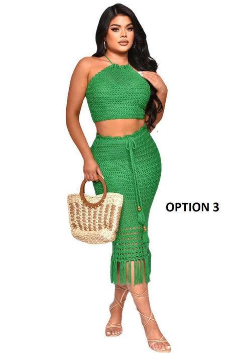 New Crochet Sexy Halter Top + Bodycon Skirt 2 Piece swimwear CODE: KAR2065